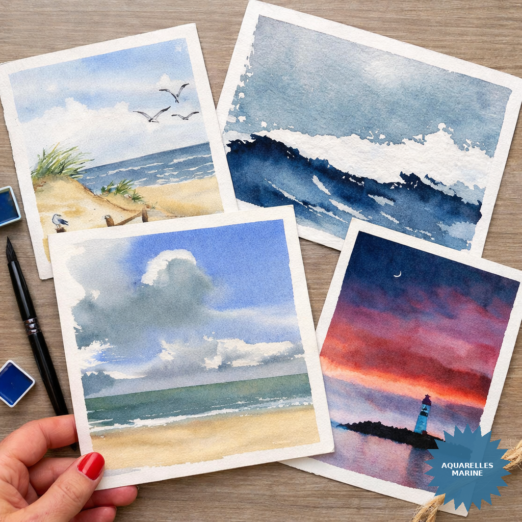 Cahier Aquarelle Pour Adultes – Avec Peintures 12 Couleurs Et Pinceau, Papier épais, Ouverture à Plat 360°, 17x22 Cm